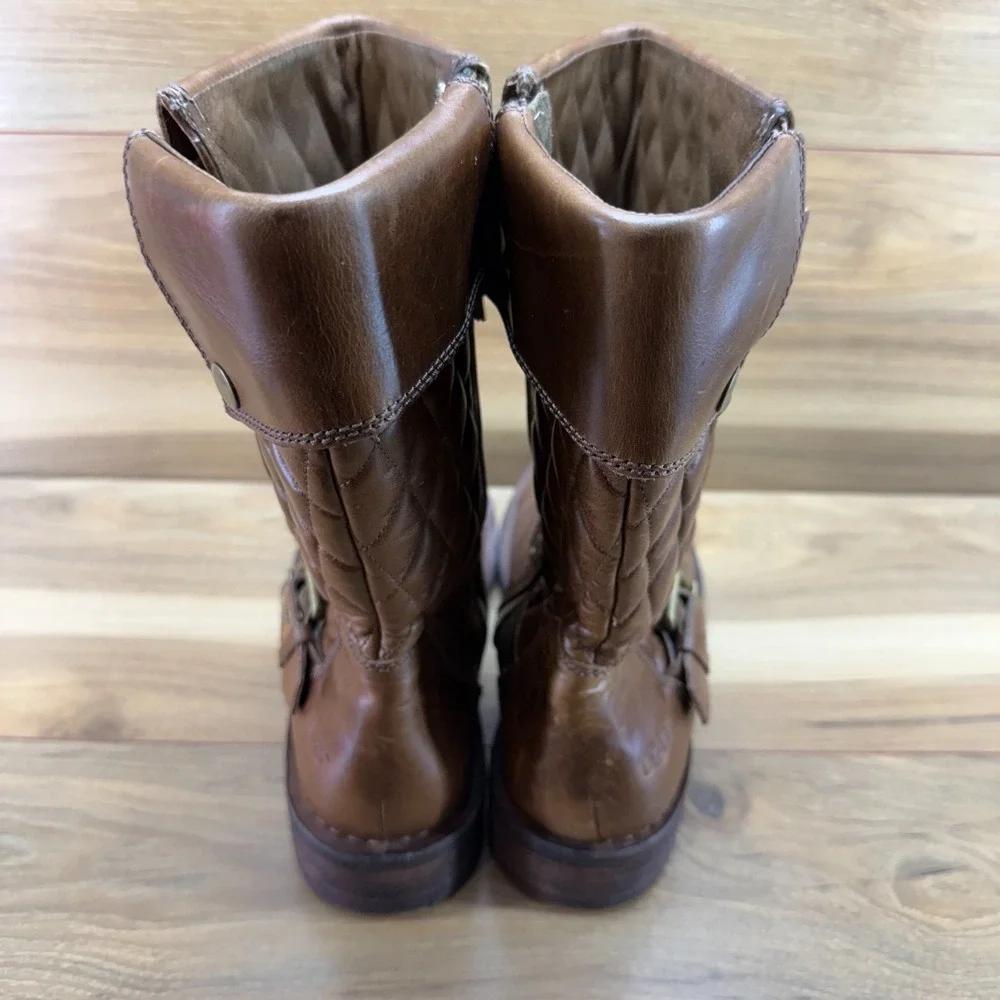 UGG Conor Mid Quilted Leather Boots 10 Buckle Biker Zip Boho Casual Mid Calf